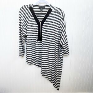 Frank Lyman Black & White Stripe Zip Front Asymmetrical Top US Size 14